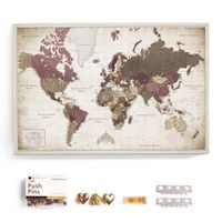 Mapa Świata Tablica Korkowa Obraz na Płótnie z Pinezkami 90x60 cm Matowa