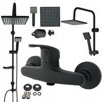 ZESTAW PRYSZNICOWY CZARNY Z DESZCZOWNICA, BATERIA, SŁUCHAWKA NATYNKOWY LOFT