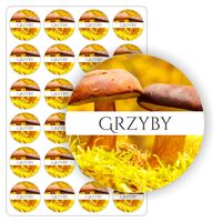 NAKLEJKI etykietki wodoodporne kolorowe GRZYBY słoiki przetwory 24szt.