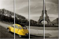 120CM 80 OBRAZ 4 ELEM ŻÓŁTE AUTKO ŚCIENNY