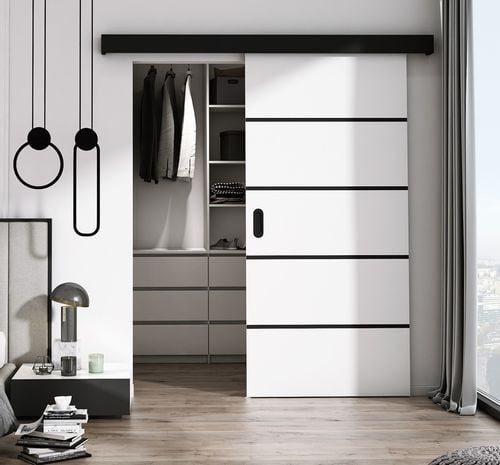 Drzwi przesuwne białe Black line 76 cały zestaw na Arena.pl