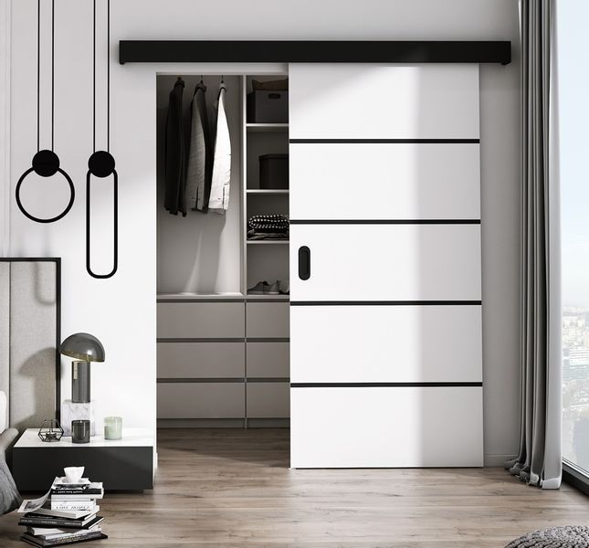 Drzwi przesuwne białe Black line 76 cały zestaw zdjęcie 2