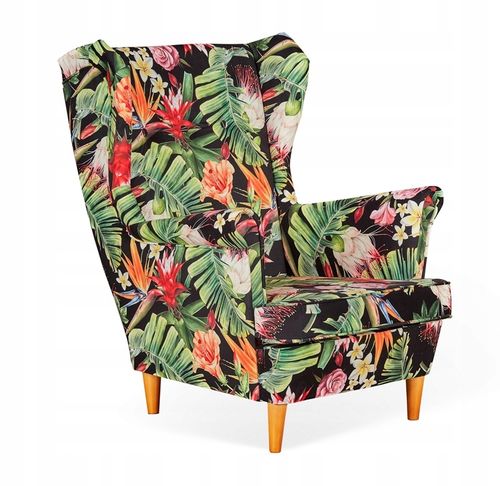 Fotel uszak ARI PRINT skandynawski Family Meble egzotyczne kwiaty wzór na Arena.pl