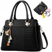 TOREBKA DAMSKA SKÓRZANA CZARNA ELEGANCKA TORBA SKÓRA EKOLOGICZNA MODNA