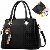 TOREBKA DAMSKA SKÓRZANA CZARNA ELEGANCKA TORBA SKÓRA EKOLOGICZNA MODNA