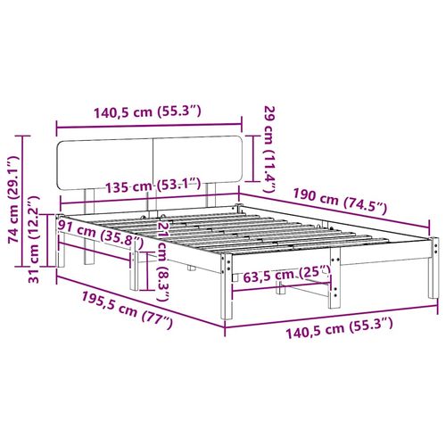Ramka łóżka Woskowy Brąz 135 x 190 cm Lite drewno sosnowe na Arena.pl