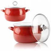 GARNEK TRADYCYJNY EMALIOWANY 4 L CZERWONY ZESTAW Z POKRYWĄ GAZ INDUKCJA