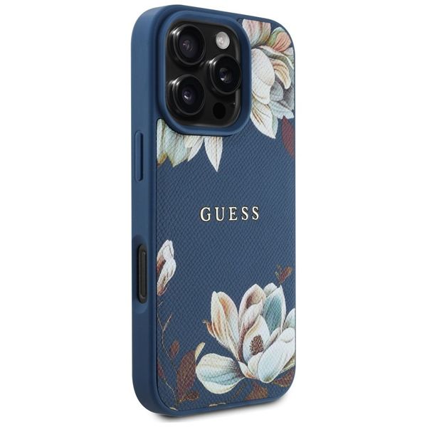 Etui Guess Grained Printed Flower Pattern MagSafe do iPhone 16 Pro niebiesk zdjęcie 4