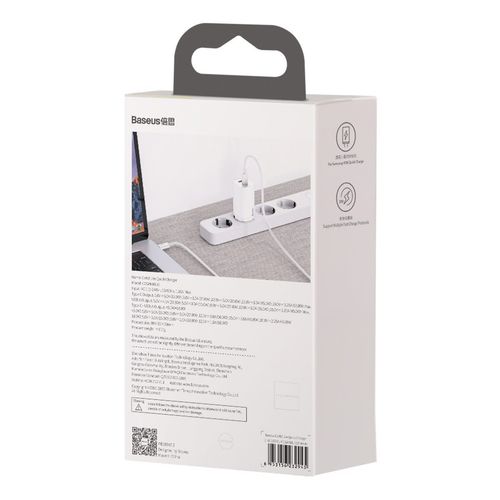 ładowarka sieciowa baseus gan2 lite, usb + usb-c, 65w, eu (biała) na Arena.pl