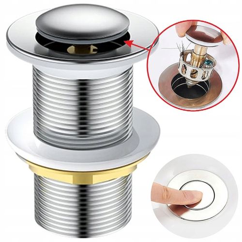 KOREK UMYWALKOWY Z SITKIEM automatyczny bez przelewu klik klak SREBNY na Arena.pl