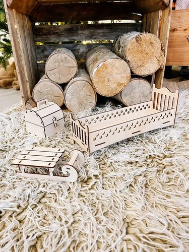 ZESTAW MEBLI DLA ELFA PSOTNIKA ŁÓŻKO SKRZYNIA SANIE DREWNO na Arena.pl