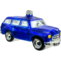 Bombka choinkowa szklana: Duży klasyczny samochód retro: niebieski