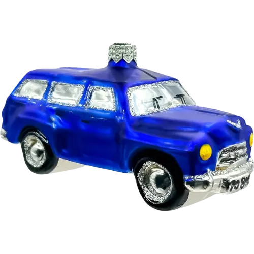 Bombka choinkowa szklana: Duży klasyczny samochód retro: niebieski na Arena.pl