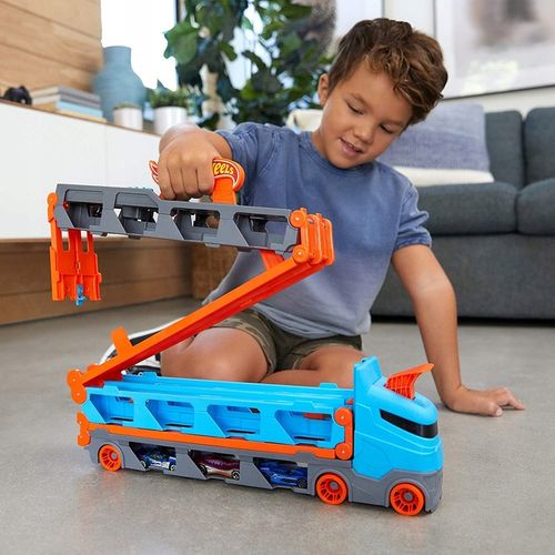 HOT WHEELS TRANSPORTER CIĘŻARÓWKA I TOR 2W1 + 3 AUTA PREZENT DLA DZIECKA na Arena.pl