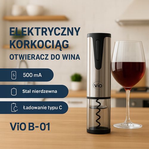 Elektryczny Korkociąg Otwieracz Do Wina ViO B-01 - Akumulatorowy ładowalny na Arena.pl