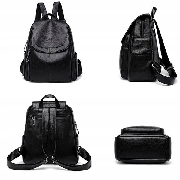 Skórzany Plecak Damski Szkoły Pracy Miejski Czarny zdjęcie 7