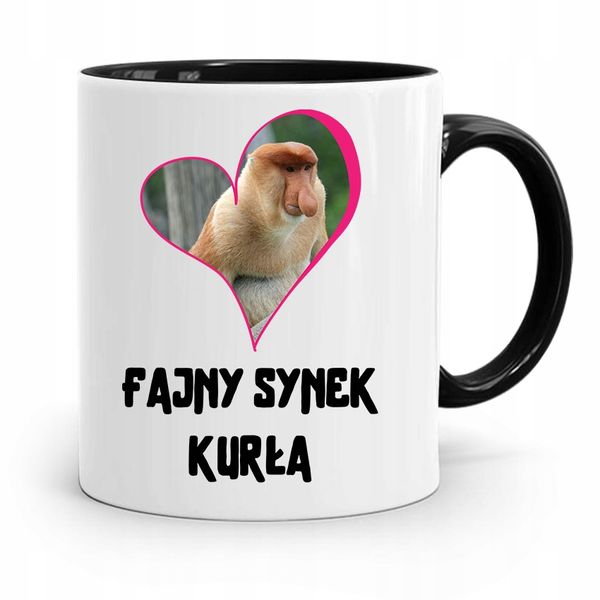 Kubek Czarny Prezent Dla Syna Fajny Synek Kurła Z Nadrukiem Ze Zdjęciem zdjęcie 1