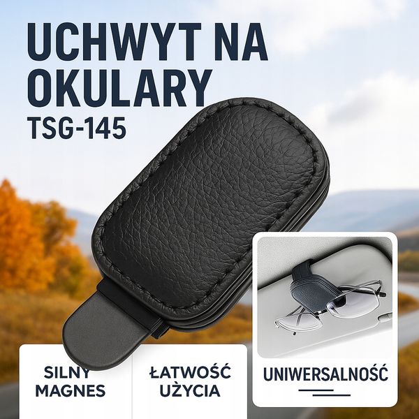 1 Szt. Uchwyt Samochodowy TSG-145 Na Okulary Klips Skórzany zdjęcie 5
