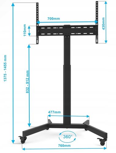 Podłogowy Mobilny Stojak TV pod Telewizor Uniwersalny Regulowany na Arena.pl