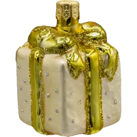 Bombka choinkowa szklana: Prezent z kokardą: złoty