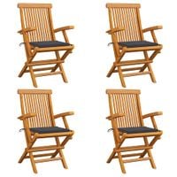 Krzesła ogrodowe, antracytowe poduszki, 4 szt., drewno tekowe