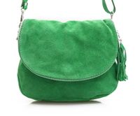 VERA PELLE torebka zamszowa listonoszka chlebak z paskiem V225 zielona