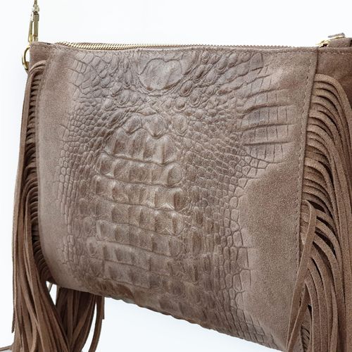 VERA PELLE torebka zamszowa listonoszka boho z frędzlami V001 bordowa na Arena.pl