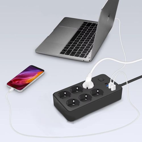 PRZEDŁUŻACZ LISTWA ZASILAJĄCA WŁĄCZNIK 3x USB 6 GNIAZD 3m USB TYP-C CZARNA na Arena.pl