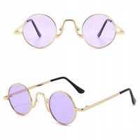 OKULARY OKRĄGŁE PRZECIWSŁONECZNE LENONKI ZŁOTE Filtr Unisex UV400 + Etui