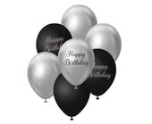 Balony lateksowe Happy Birthday Beauty&Charm czarno-srebrne, 30 cm 7 szt.