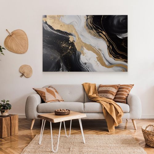 Obraz Canvas Do Salonu Czarny MARMUR Abstrakcja Elementy Złota 30cm x 20cm na Arena.pl