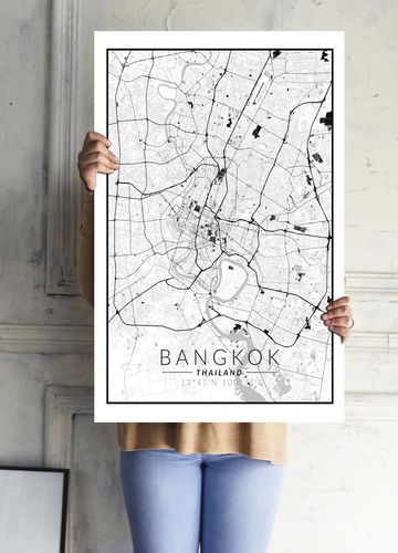Bangkok mapa czarno biała - plakat 60x80 cm na Arena.pl