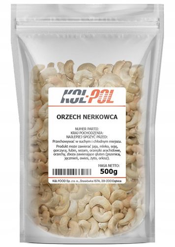ORZECHY NERKOWCA 500g Całe nerkowce naturalne świeże wysoka jakość na Arena.pl