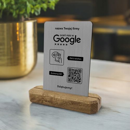 Stojak NFC QR do opinii Google tabliczka prezenter + nazwa firmy + GRATIS na Arena.pl