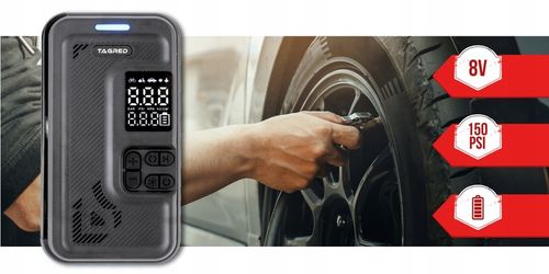 KOMPRESOR SAMOCHODOWY Pompka Elektryczna Sprężarka do kół 8V 4000mAh LCD na Arena.pl
