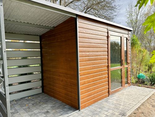 SCHOWEK - DOMEK OGRODOWY 2,5m x 2m + wiata 1,3m spad w tył  ID422 na Arena.pl