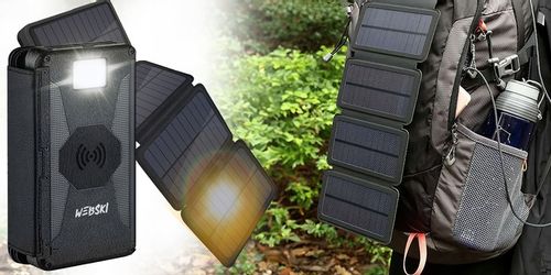 WEBSKI POWERBANK SOLARNY MOCNE 4 PANELE SOLARNE POJEMNOŚĆ 20000MAH USB-C na Arena.pl
