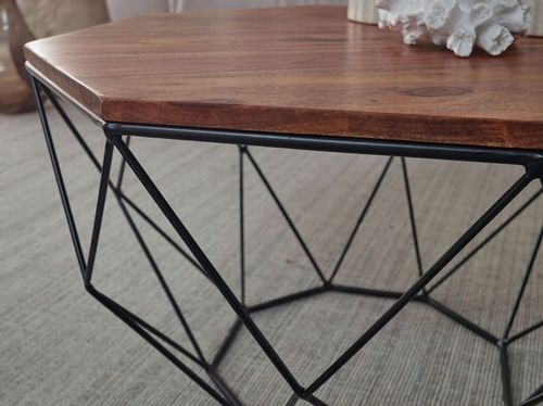 Stolik kawowy drewniany blat druciany stoliczek na Arena.pl