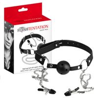 knebel z zaciskami na sutki. mocne doznania.