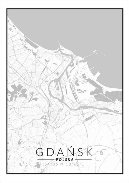 Gdańsk mapa czarno biała - plakat 40x50 cm zdjęcie 1