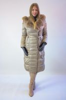 Kurtka Zimowa Długa z Futrem i Paskiem Beżowa S