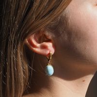 Kolczyki - Larimar owalny w srebrze złoconym