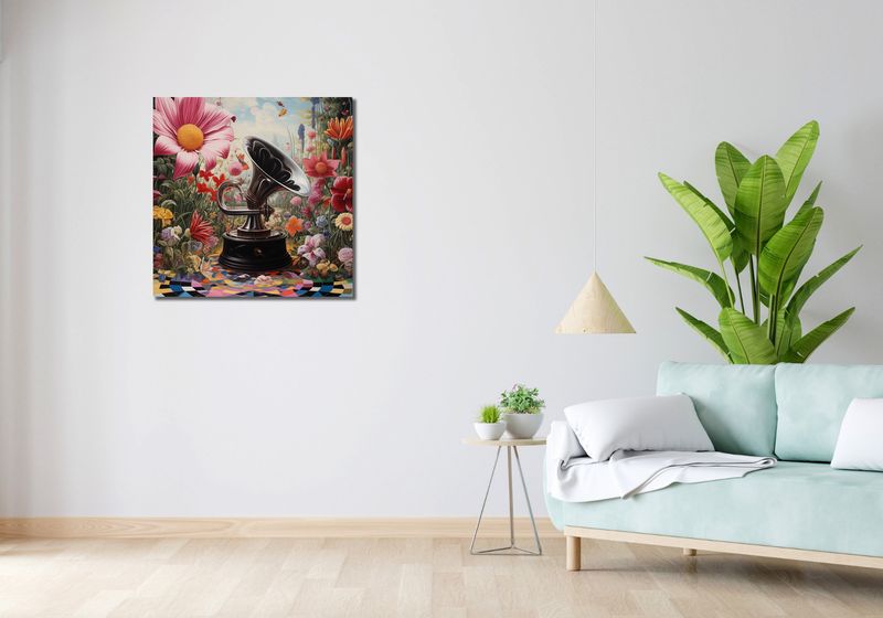 Obraz 70x70cm Gramofon w Kwiatach zdjęcie 2