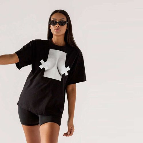 Chiara Wear - T-shirt bawełniany oversize XX BOOBIES - czarny S na Arena.pl