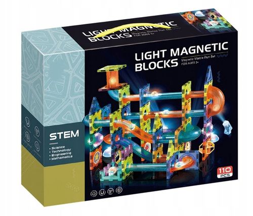 Klocki Magnetyczne Świecące Tor Kulkowy 110 Elementów Kulodrom na Arena.pl