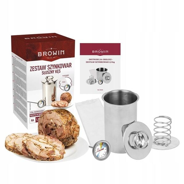BROWIN SZYNKOWAR do WYROBU WĘDLIN na 1,5KG MIĘSA+TERMOMETR+WORECZKI ZESTAW zdjęcie 8