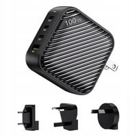 Ładowarka sieciowa INVZI GanHub 3x USB-C USB, 100W, EU/UK/AU/US Czarna