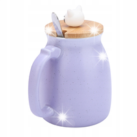 KUBEK CERAMICZNY CAT 420ML Z ŁYŻECZKĄ +POKRYWK