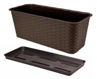 Skrzynka balkonowa doniczka prostokątna podłużna z podstawką 40 cm brązowa