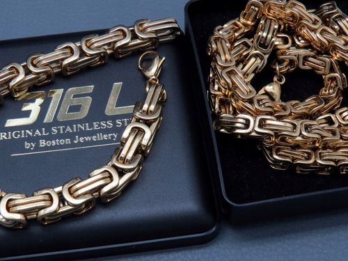 ZŁOTY ŁAŃCUSZEK Z BRANSOLETKĄ SPLOT KRÓLEWSKI 8MM STAL CHIRURGICZNA PREMIUM na Arena.pl